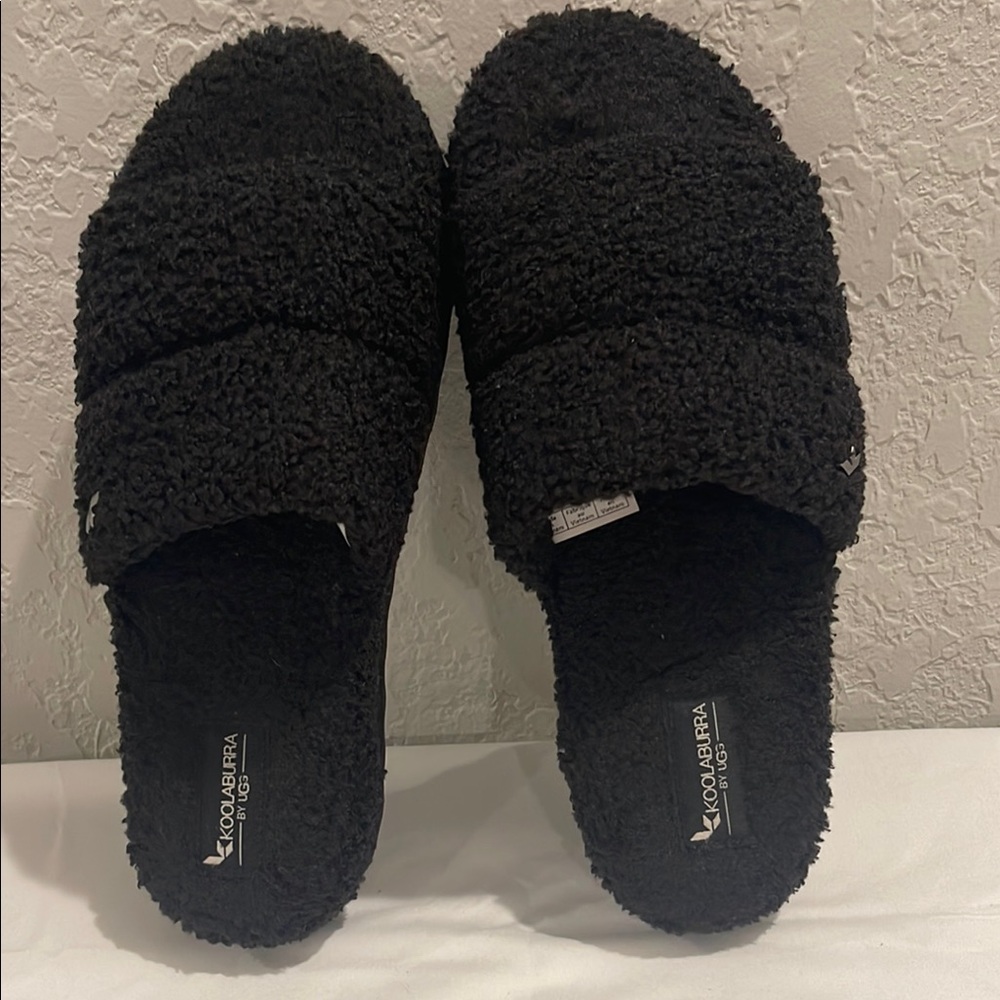 Koolaburra Black Plush Slide Slippers